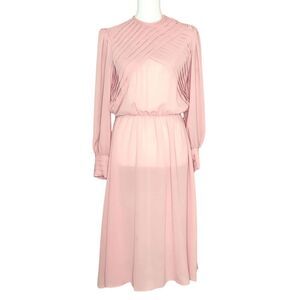 ZiZi Petites by Barbara Chodos Vintage 70s Chiffon Midi Dress Sheer Pink Size 6